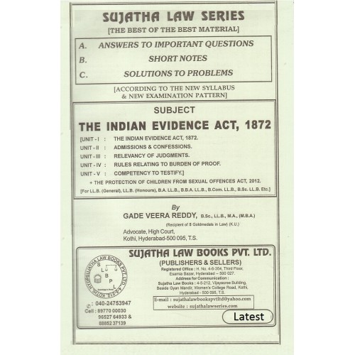 Sujatha's Indian Evidence Act, 1872 For B.S.L & L.L.B by Gade Veera Reddy | Sujatha Law Series